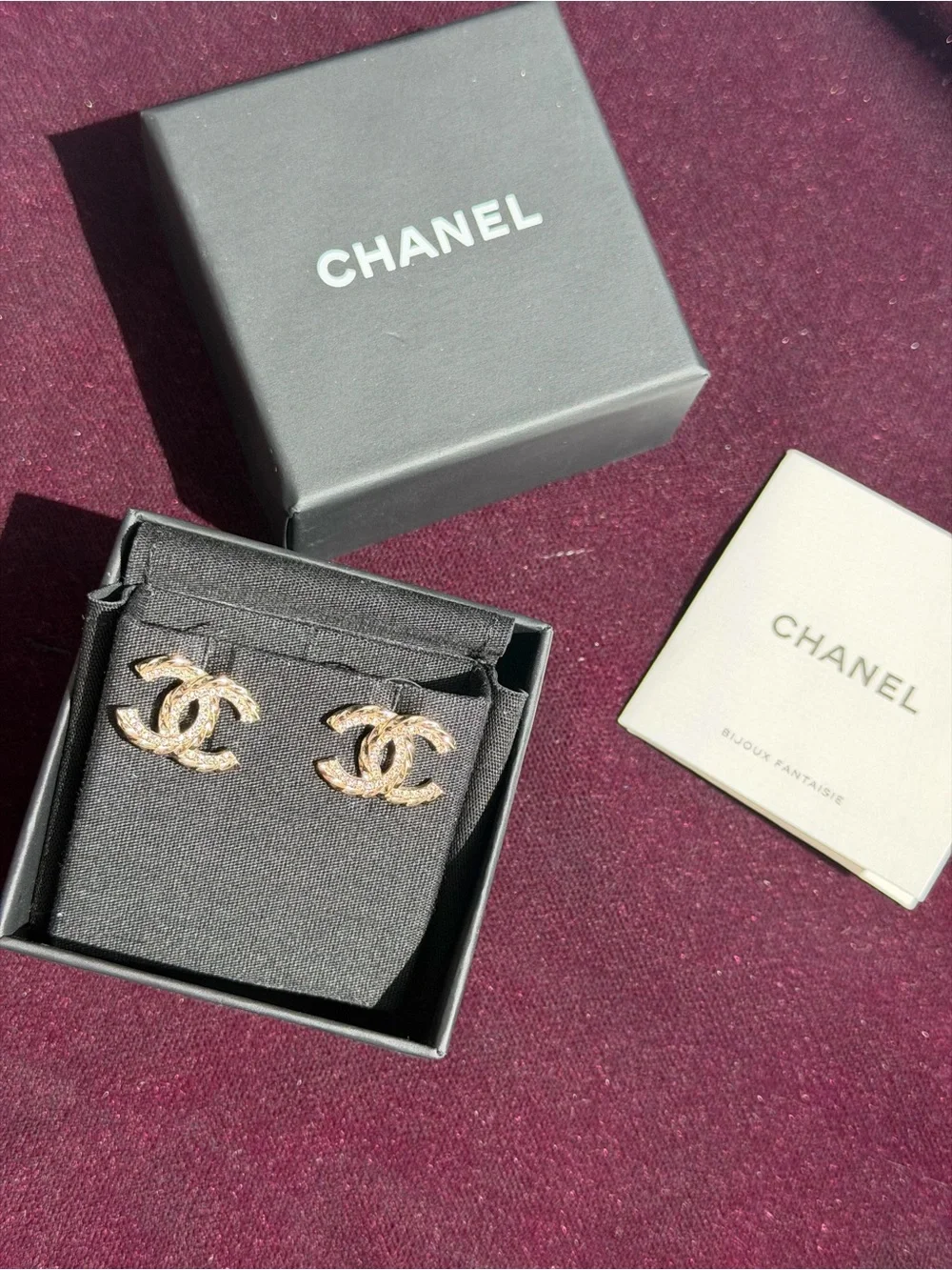 CHANEL Gold Crystal Interlocking CC Stud Earrings